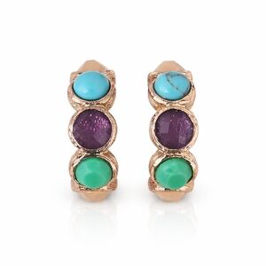 Vintage Monet Multicolor Stone Hoop Earrings Gold Tone